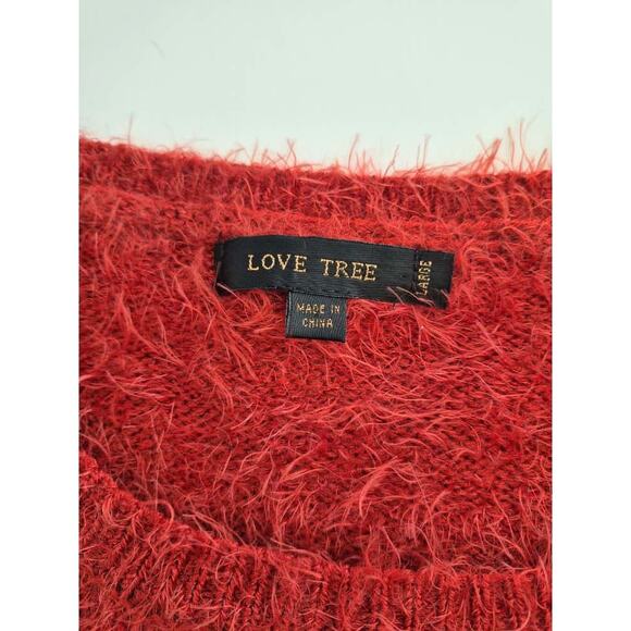 Love Tree Women's Sweater Size L Red Fuzzy Eyelash Holiday Christmas Long Sleeve - Picture 4 of 8